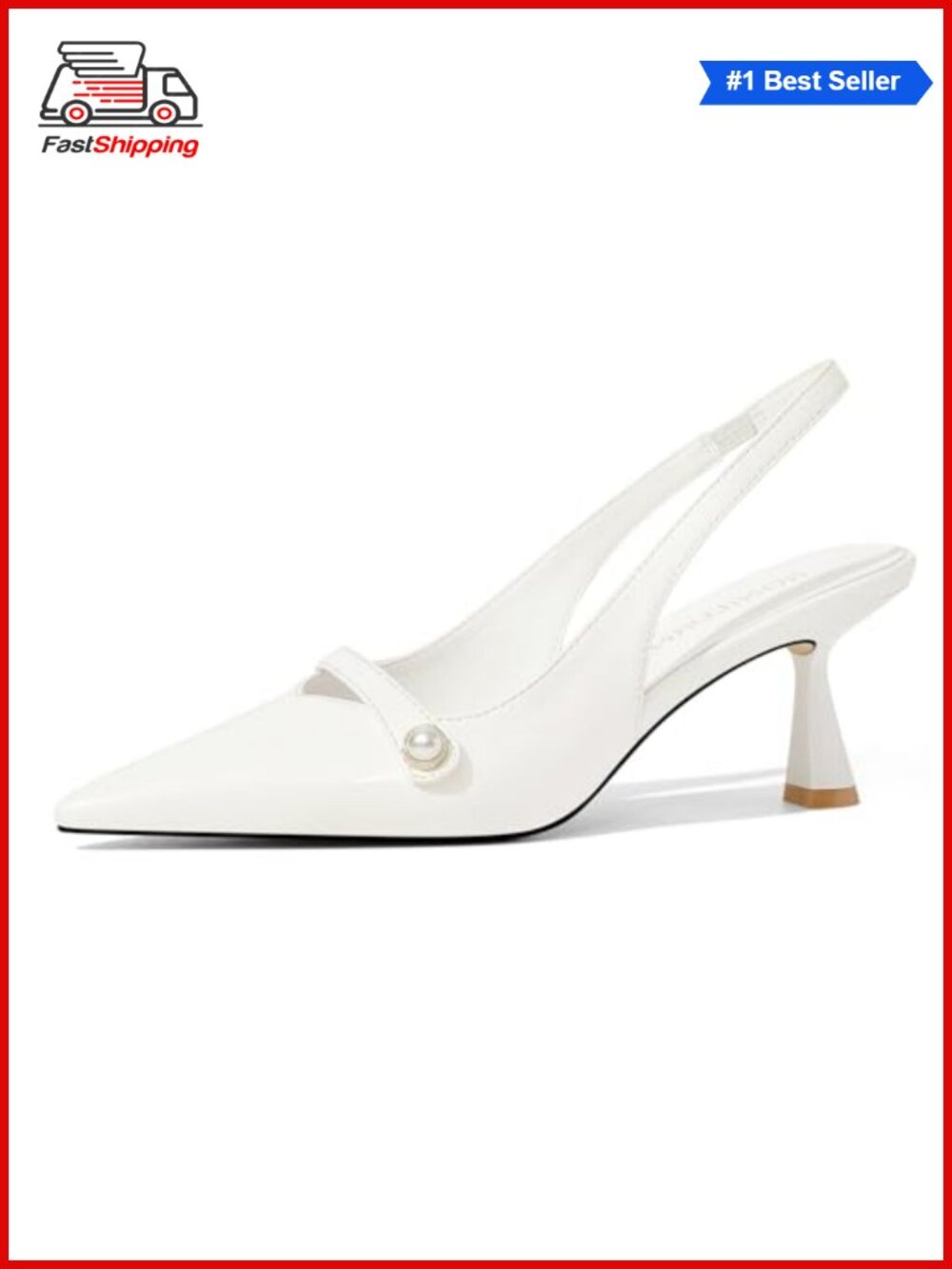 ✨ Kitten Heels Slingback Low Heel Pumps Pointed Toe Pearl Faux Leather Dress